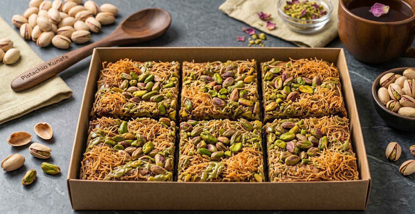 Pistachio Kunafa — eggless brownie by The Home Chef Bakes Chennai